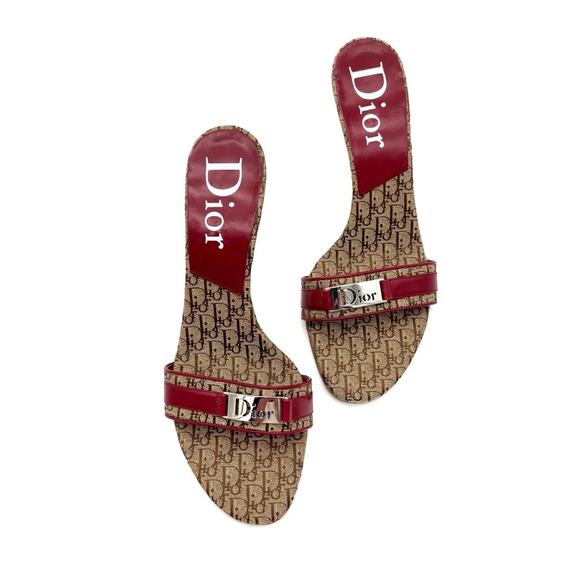 NIB Vintage Dior Diorissimo John Galliano Red Monogram Mule Heeled Sandals 40 - Picture 3 of 7